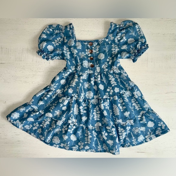 Vince Camuto Girls Cotton Floral Puff Sleeve Dress - Picture 1 of 6